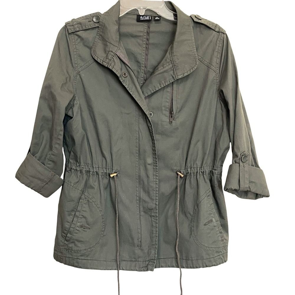 Olive Green Utility Jacket Petite Large Drawstring Field Coat army safari 2016